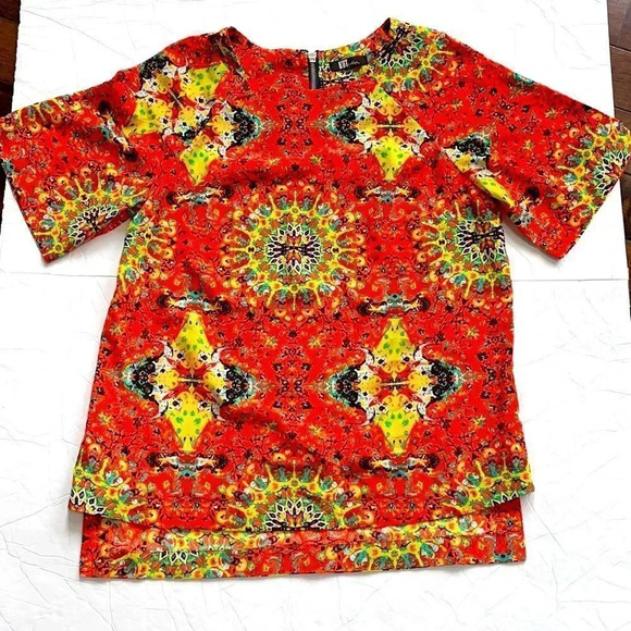 Kut from the Kloth blouse, Short sleeved,  multicolor, back zipper, size L - Picture 2 of 12